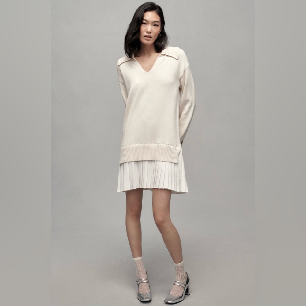 Anthropologie English Factory Elegant Cream Twofer Sweater Dress